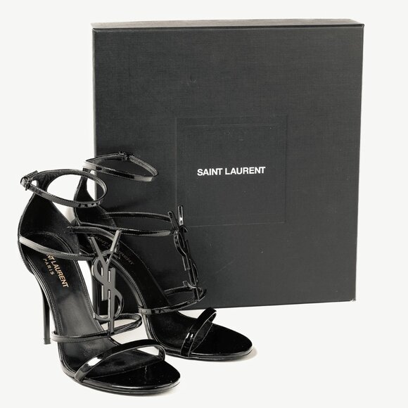 Saint Laurent Cassandra Sandal in Black Patent Leather - Picture 1 of 12